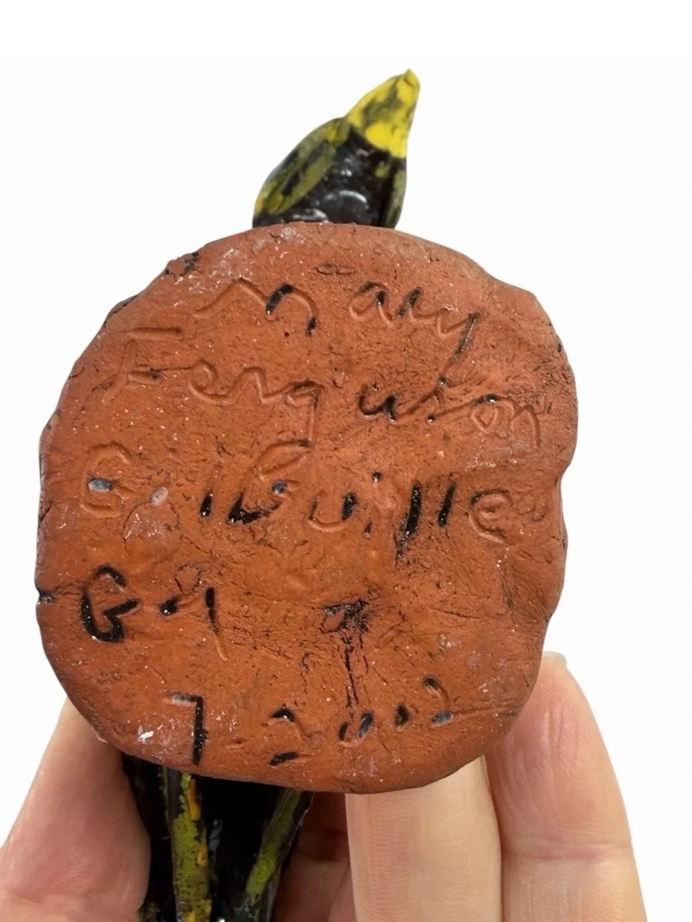 Vintage Mary Ferguson Pottery Folk Art Rooster Chicken Farmhouse Yellow Green